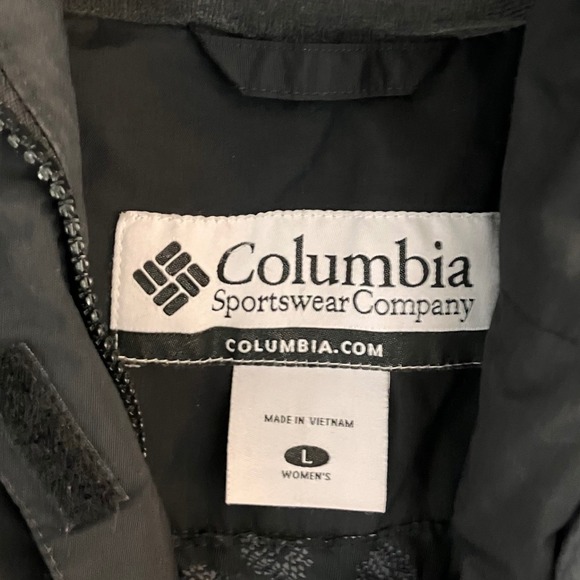 Columbia Womens Waterproof Rain Jacket Black White Piping Hooded Large - Picture 3 of 11